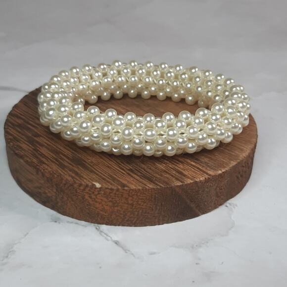 Unknown Jewelry - Faux Pearl Beaded  Stretch Bangle Bracelet